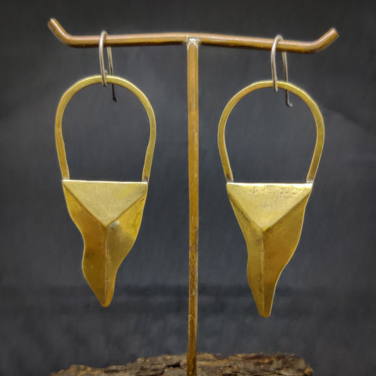 Brass Wavy Triangle Earrings